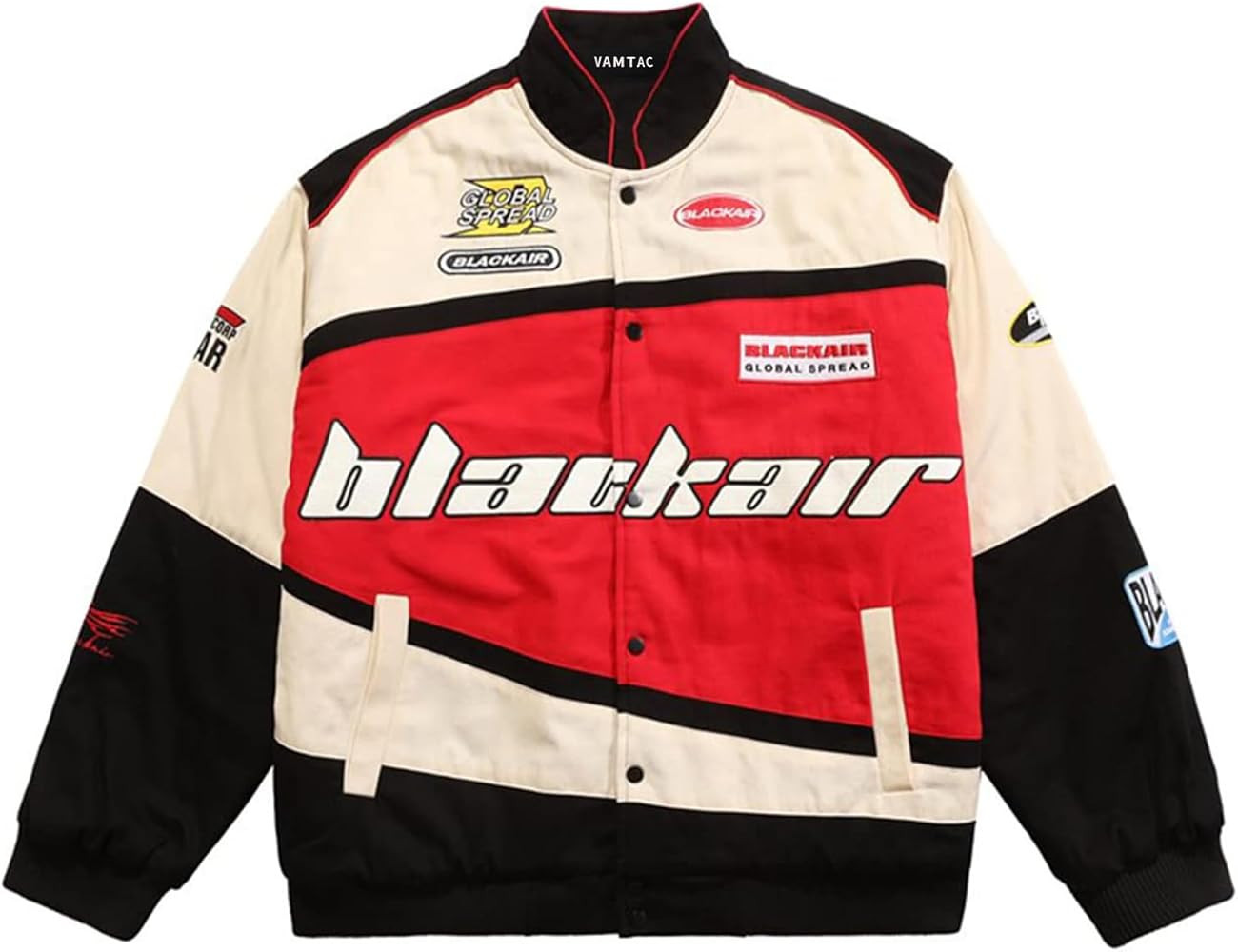 Vamtac Mens Varsity Baseball Jacket Bomber Cotton Vintage Racing Coats Streetwear with Pocket | Amazon (US)