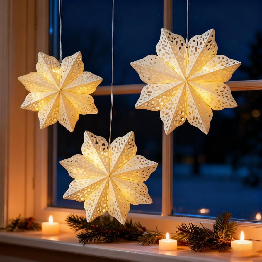 3PCS Christmas Paper Snowflake Lanterns, 3D Large Star with Lights，Foldable Decorative Christma... | Amazon (CA)
