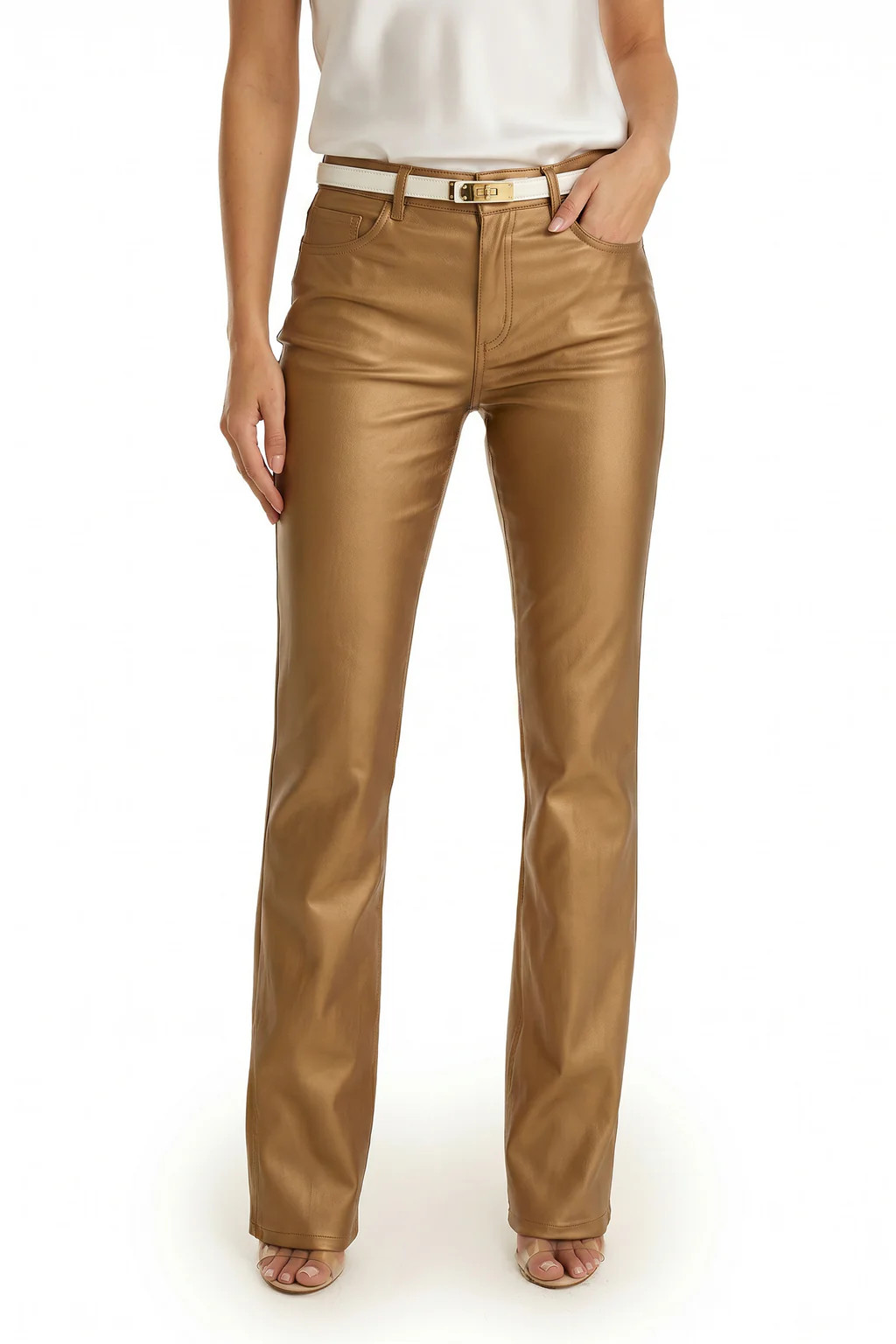 Aria Coated Flare Jean - Gold Metallic | The Noli Shop