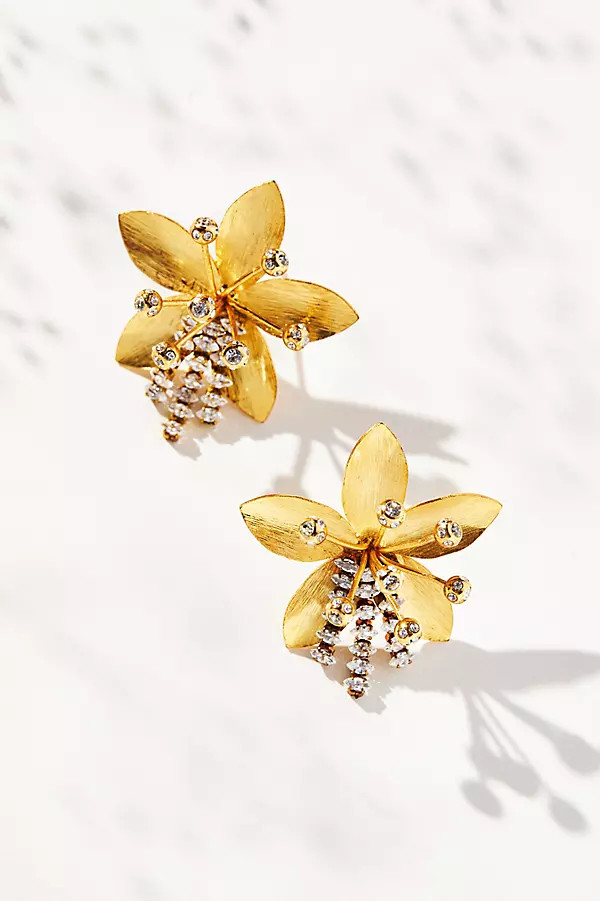 Shimmer Flower Post Earrings By Anthropologie in Gold | Anthropologie (US)