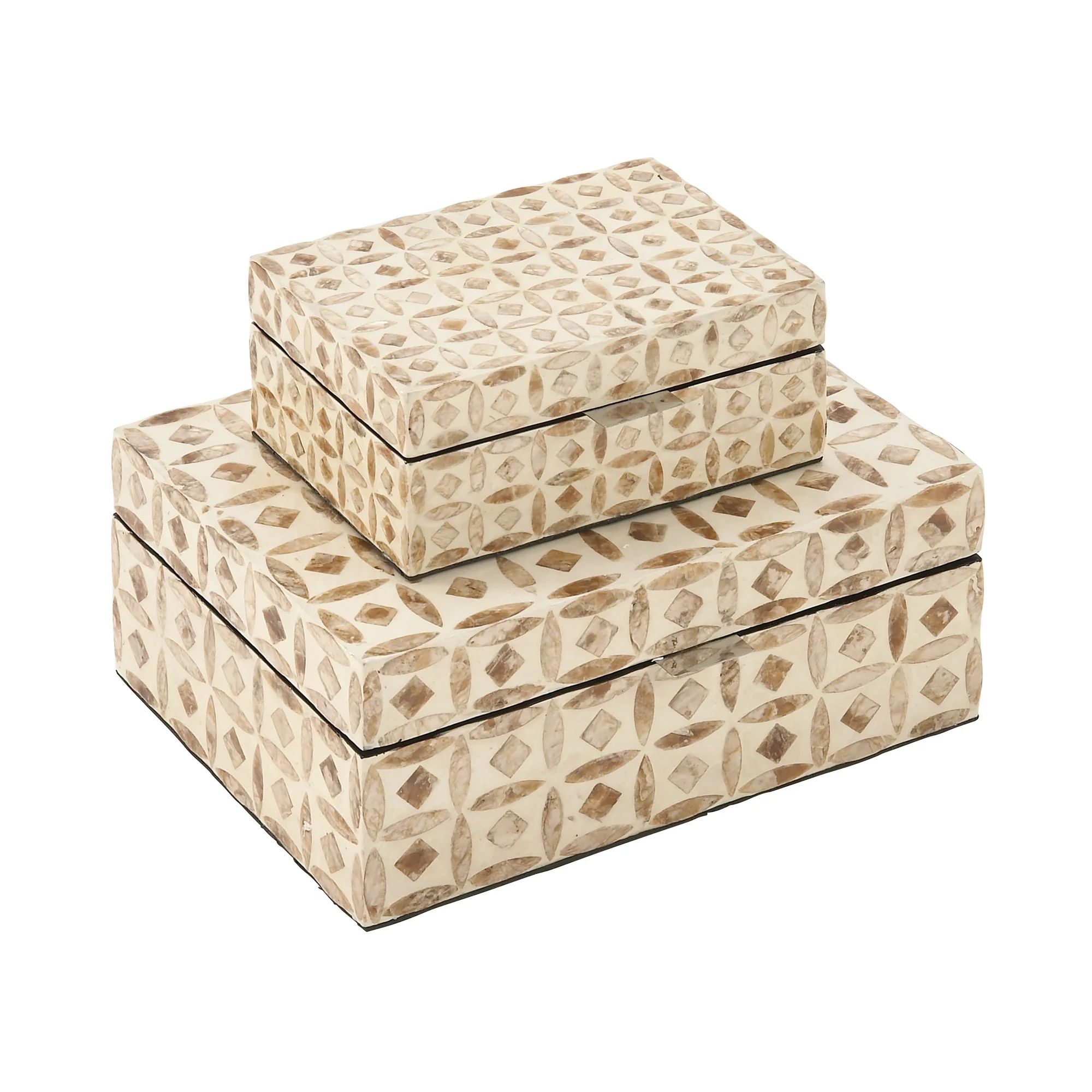 DecMode Beige Rectangular Wood and Mop Coastal Boxes Set of 2: 12" x 5", 8" x 3" | Walmart (US)