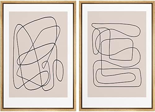 SIGNWIN Framed Wall Art Print Set Line Art Thin Lines Over Plain Tan Background Abstract Swirly D... | Amazon (US)