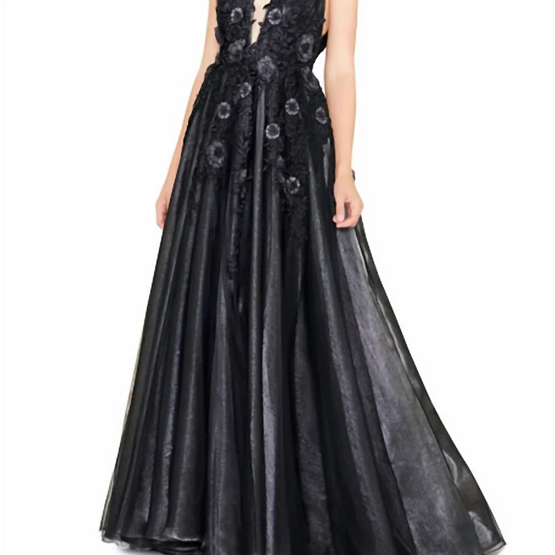 Mac Duggal Embroidered Shimmer Organza Ball Gown In Black - Black - US 4 | Verishop