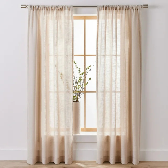 Better Homes & Gardens Light Filtering Linen Blend Curtain Rod Pocket, 50" x 84", Papyrus Beige | Walmart (US)