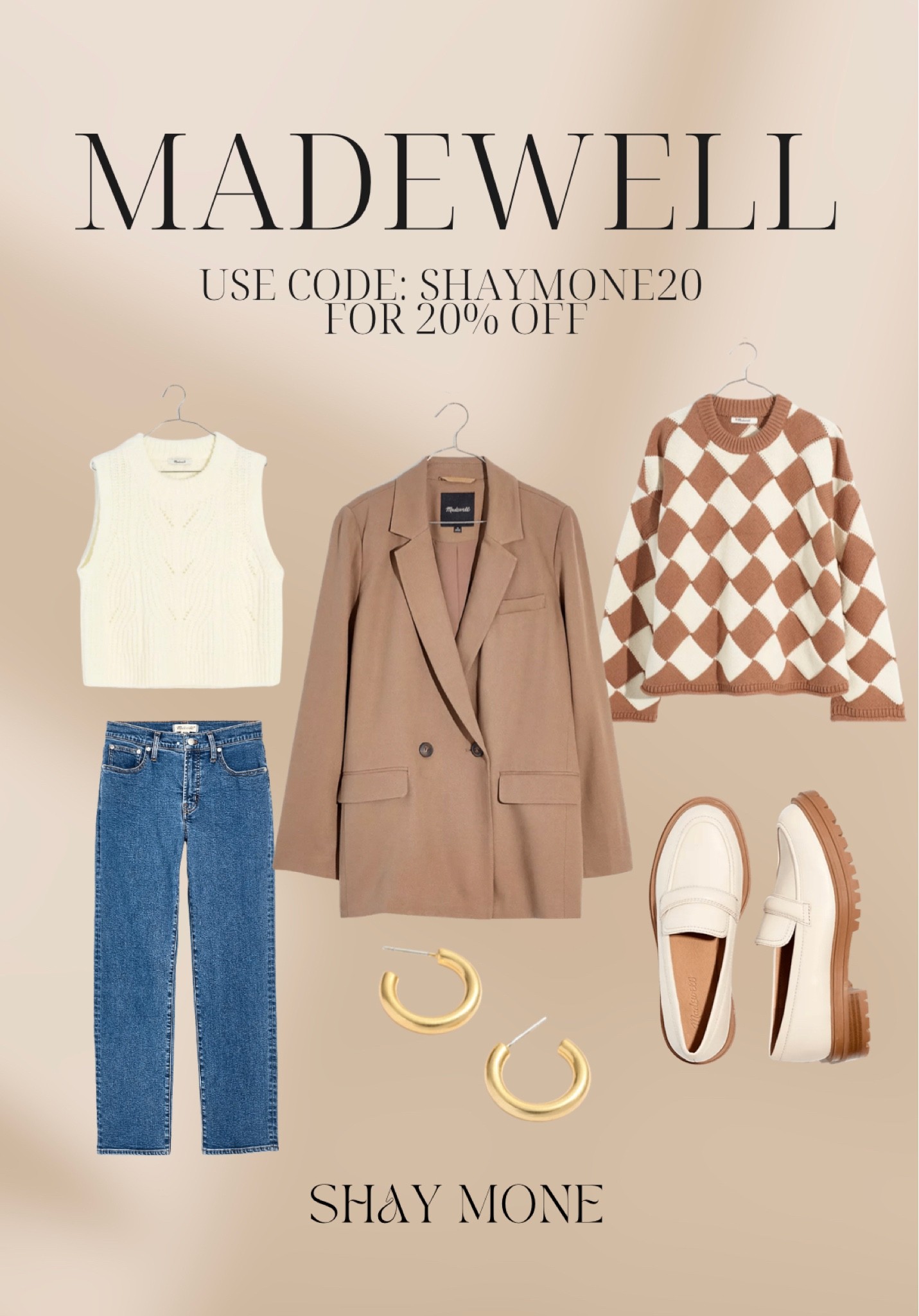 Fall casual outfit: knit sweater vest, jeans, oversized blazer, sweater, loafers, chunky small hoop earrings under $24 (great gift). Use code SHAYMONE20 for 20% off (code not valid in store or phone orders)

#LTKshoecrush #LTKstyletip #LTKHoliday