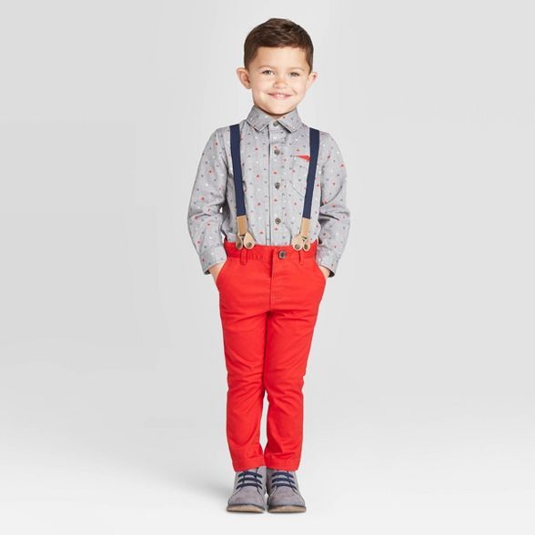 Toddler Boys' 3Pc Valentines Day Shirt & Suspender - Cat & Jack™ Charcoal | Target