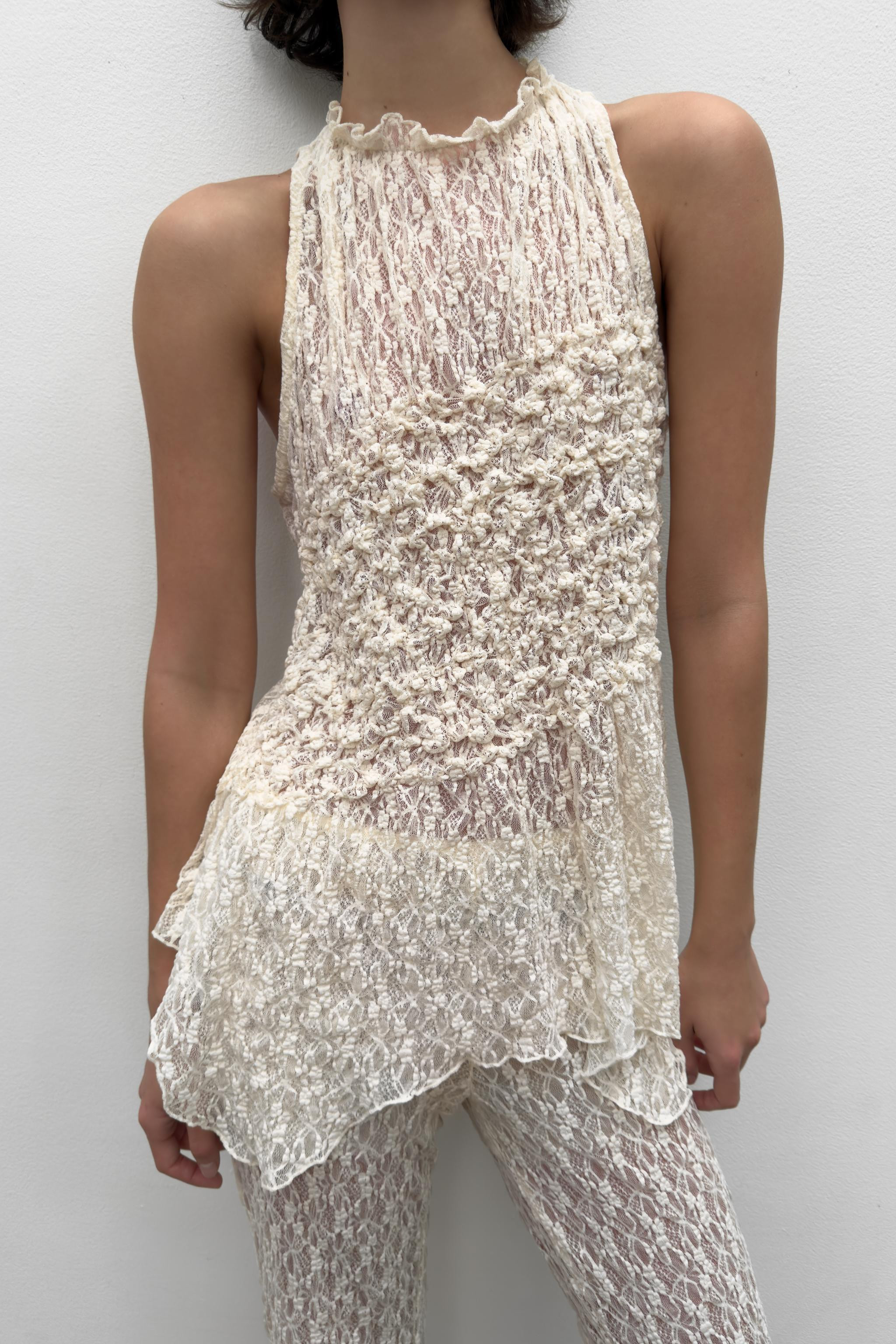 LACE TOP WITH GATHERING | Zara UK