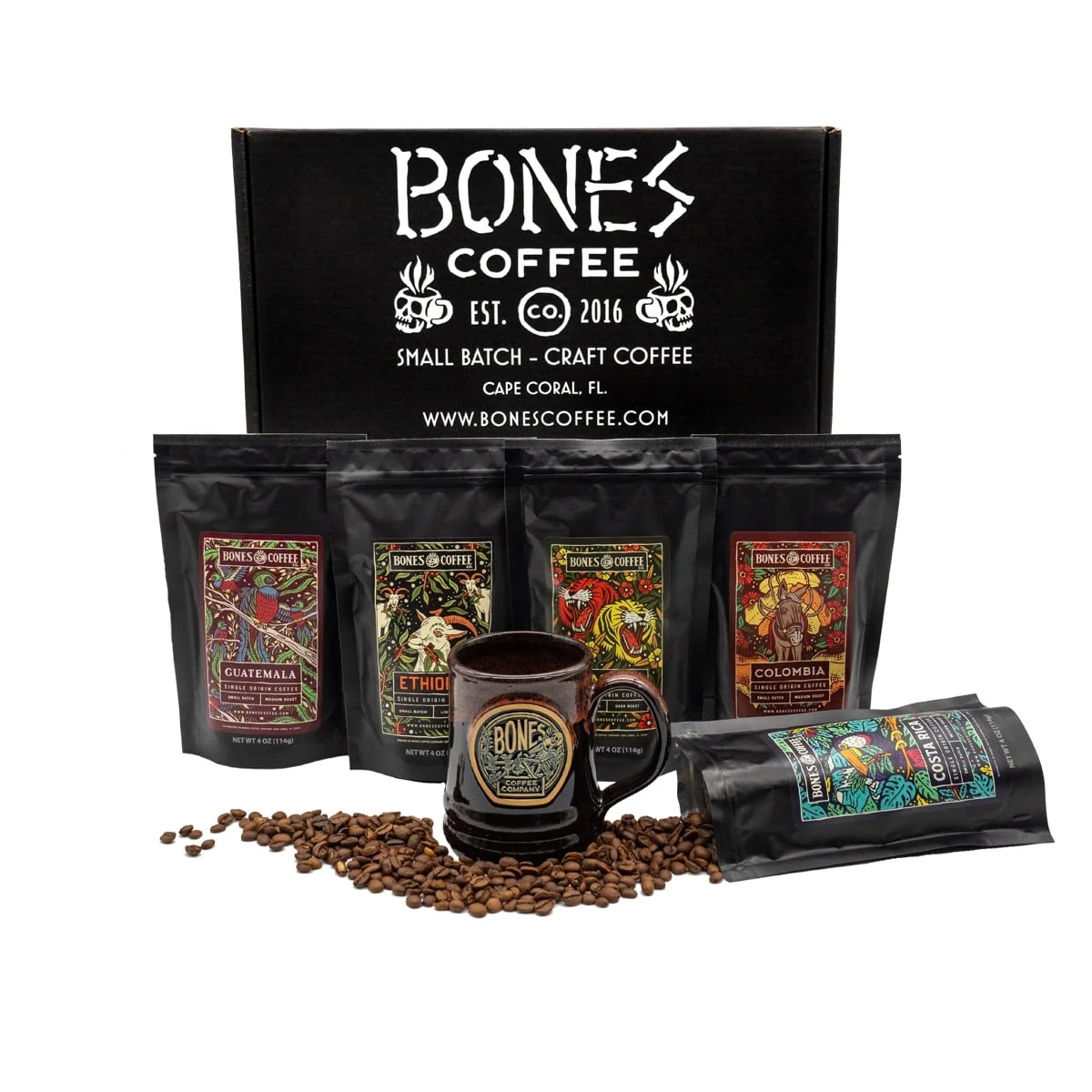 Bones Coffee Medium Roast Whole Bean Coffee | 4 oz World Tour Gift Set Sample Pack Flavored Coffe... | Walmart (US)