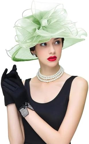 Women's Kentucky Derby Church Dress Hat Wide Brim Leaf Flower Bridal Shower Hat | Amazon (US)