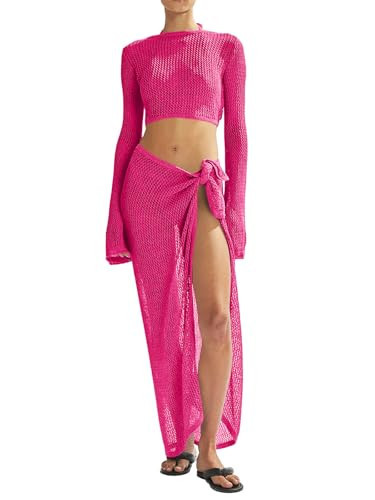 LANNEW Women's Swimsuits Cover Ups Set for Crochet Bathing Suit Hollow Out 2 Piece Bikini Coverup Beach Swimwear | Amazon (US)