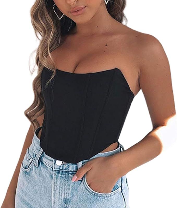 Women Sexy Bustiers Strapless Off Shoulder Push Up Corsets Slim Crop Tops Clubwear Outwear | Amazon (US)