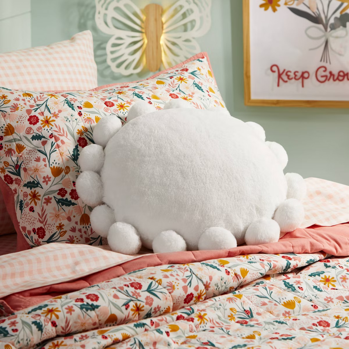 Round Plush Kids' Pillow with Poms-Poms - Pillowfort™ | Target