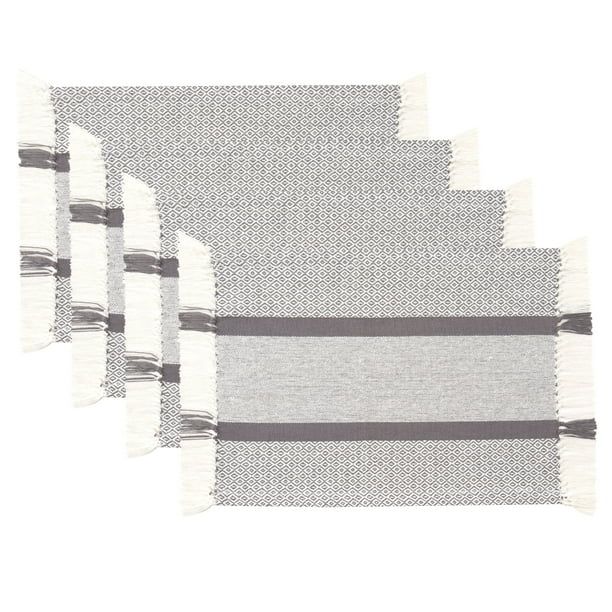 Sticky Toffee Cotton Woven Placemat Set with Fringe, Traditional Diamond, 4 Pack, Gray, 14 in x 1... | Walmart (US)