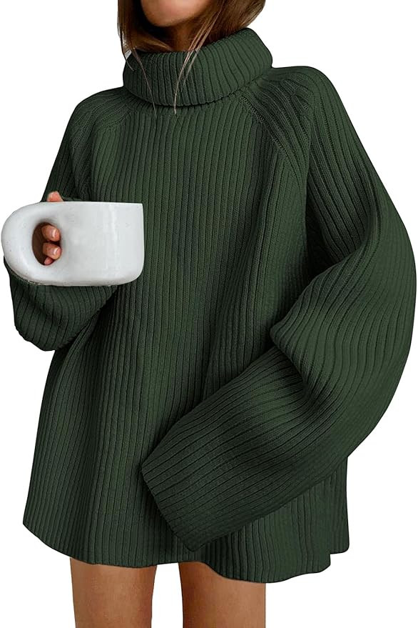 LILLUSORY Women's Turtleneck Long Sleeve Oversized Sweater Casual Loose Fit Ribbed Knit Tunic Pul... | Amazon (US)