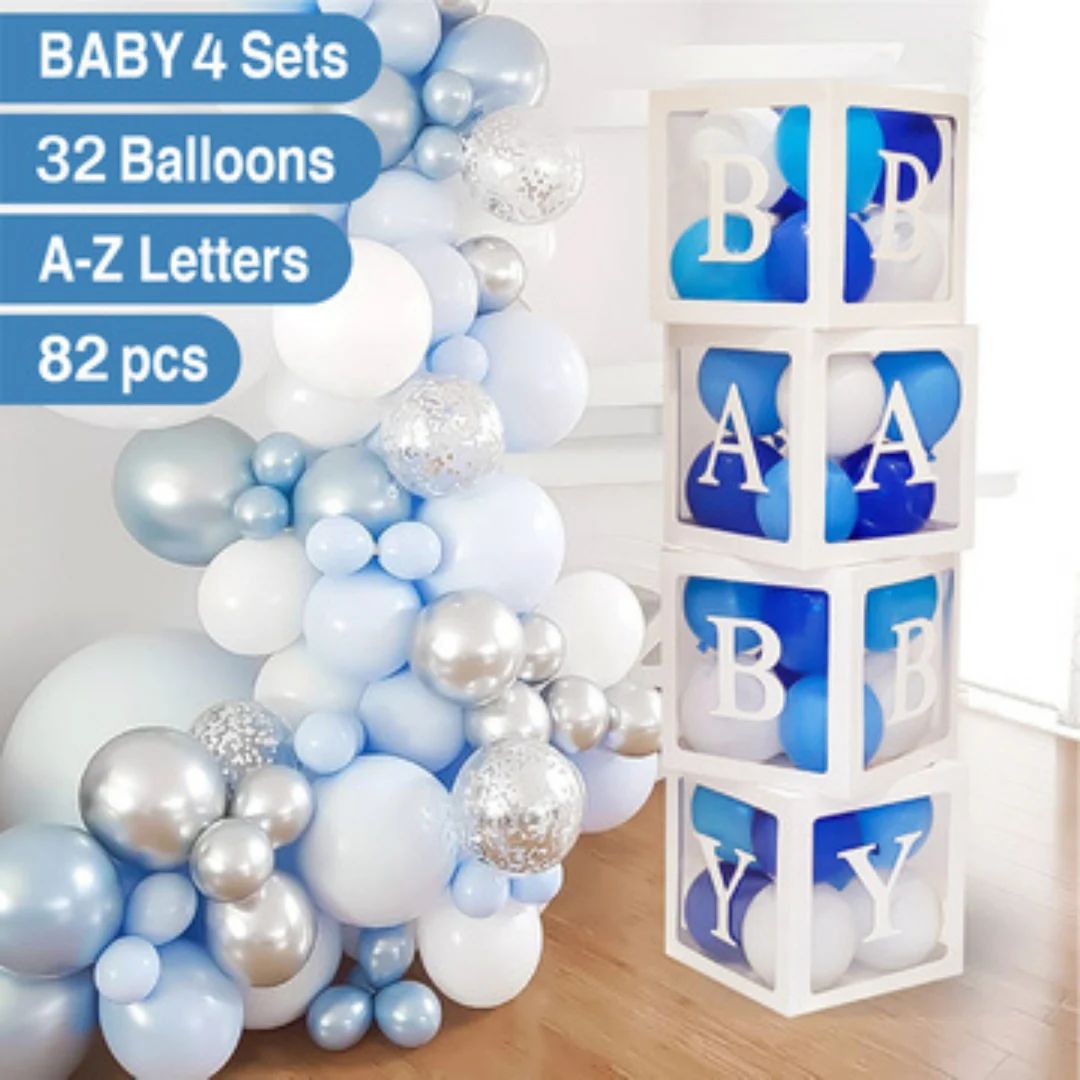Baby Shower Decorations for Boy 82PCS Jumbo Transparent Baby Block Balloon Box With Letters Inclu... | Etsy (US)