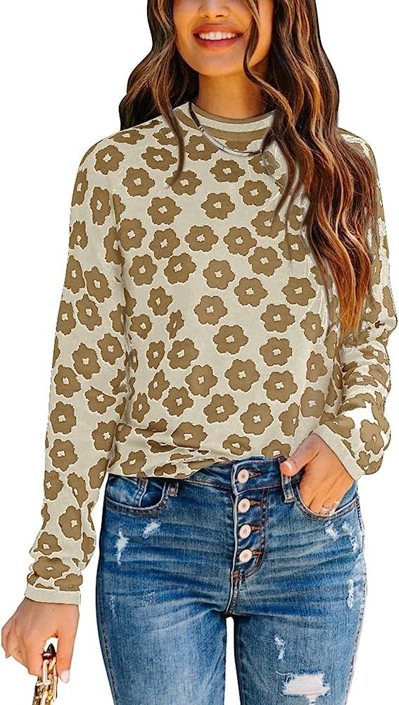 PRETTYGARDEN Women's Knit Floral Print Sweater Crewneck Long Sleeve Lightweight Pullover Sweatshi... | Amazon (US)