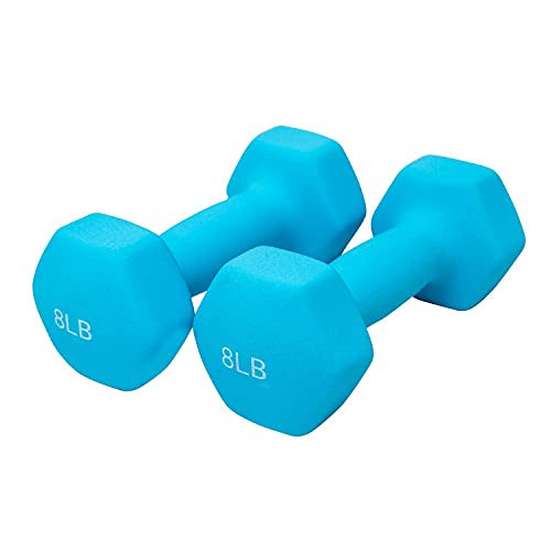 FUXION Neoprene Dumbbell Hand Weights, Set of 2 - Hexagon Non-Slip, 8lbs for Home, Yoga, Pilates - Blue | Amazon (US)