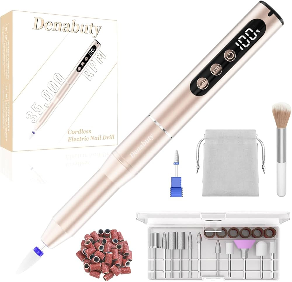 Electric Nail Drill Cordless, 35000RPM Portable Electric Nail File with LCD Display and 12 Nail D... | Amazon (US)