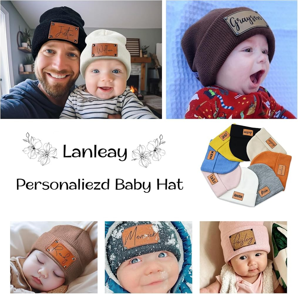 Custom Toddler Baby Beanies, Mama Mini Matching Hats, Leather Patch Baby Knit Hats, Winter Beanie... | Amazon (US)