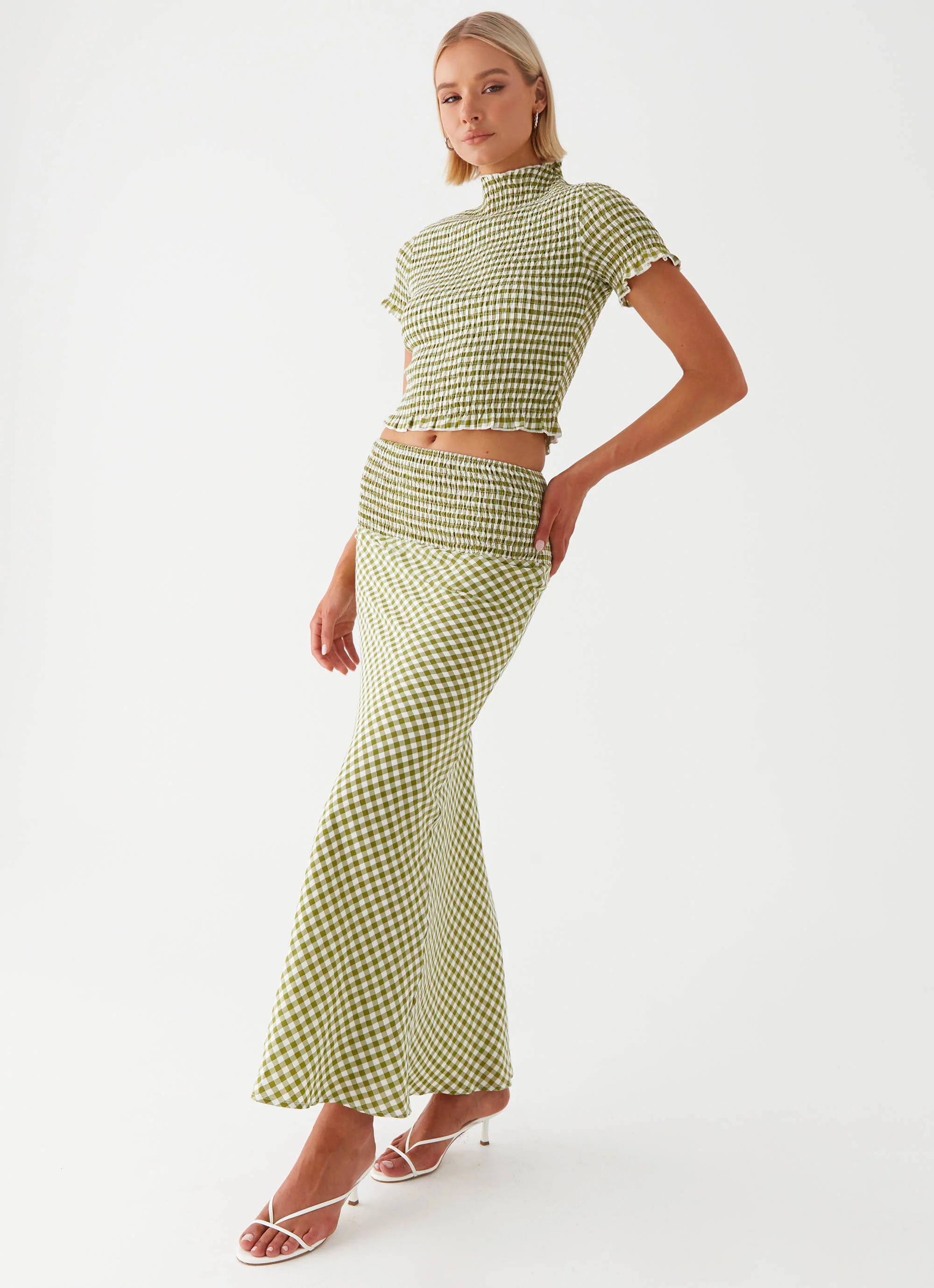 Leilani Maxi Skirt - Khaki Gingham | Peppermayo (Global)
