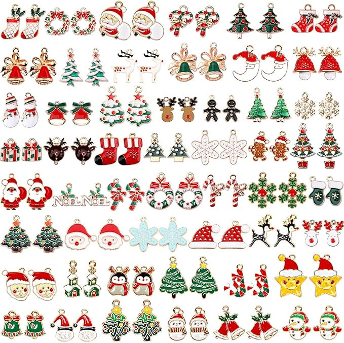 SANNIX 110Pcs 55 Pairs Christmas Charms Gold Enamel Jewelry Pendants for Xmas Earring Bracelet Ne... | Amazon (US)