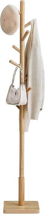 VASAGLE Solid Wood Coat Rack, Free Standing Hall Coat Tree with 8 Hooks, 3 Height Options, for Co... | Amazon (US)