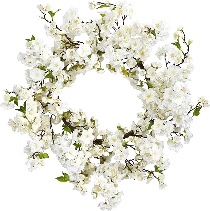Nearly Natural 4218 24" Cherry Blossom Wreath White | Amazon (US)