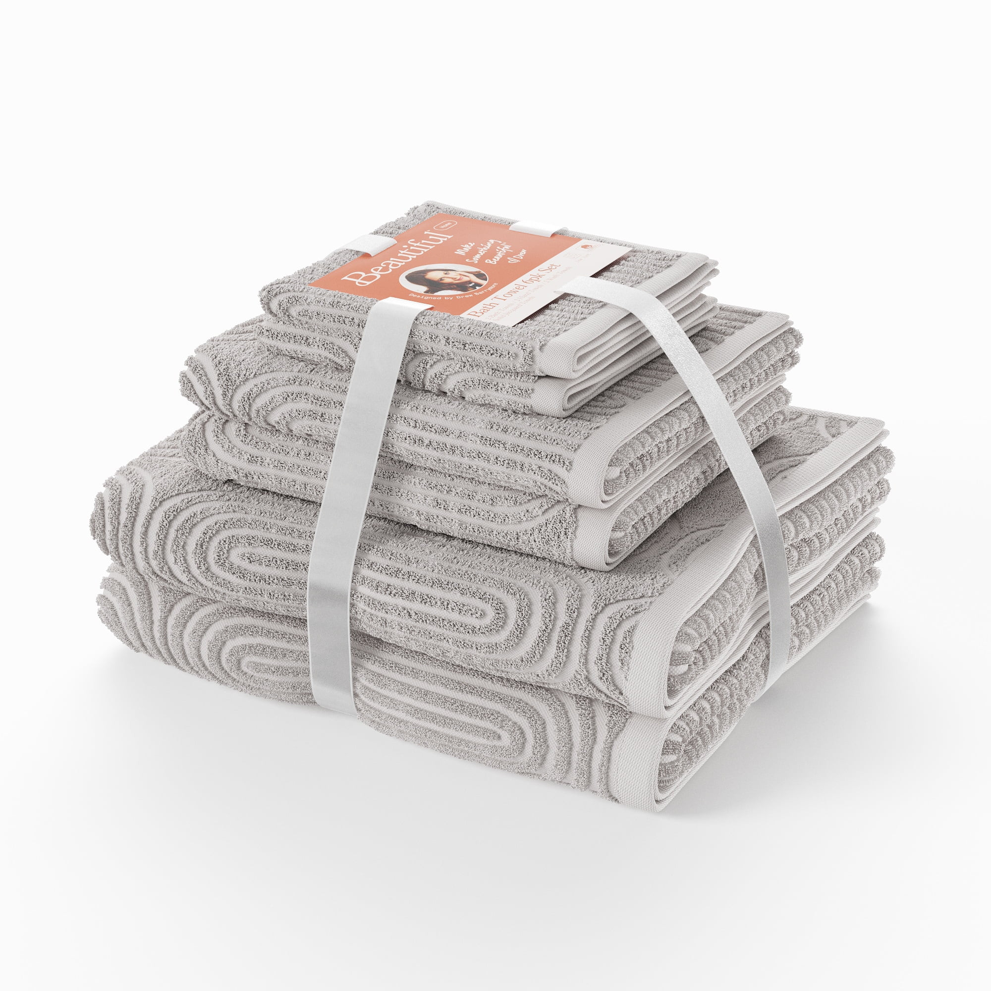 Beautiful Textured 6pk Towel Set, Contains 2 Bath, 2 Hand, 2 Wash - Porcini Taupe by Drew Barrymo... | Walmart (US)