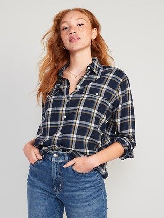 Long-Sleeve Plaid Flannel Boyfriend Tunic Shirt for Women | Old Navy (US)