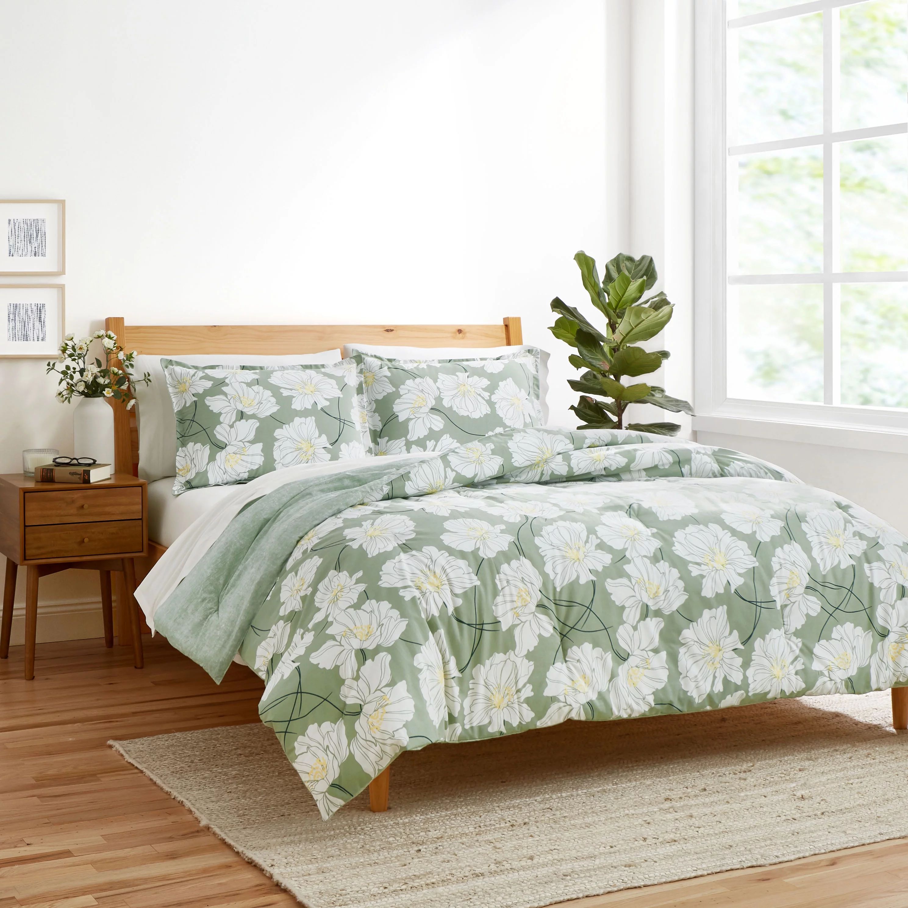 Gap Home 70’s Floral Organic Cotton Blend Comforter Set, Twin, Sage, 2-Pieces - Walmart.com | Walmart (US)