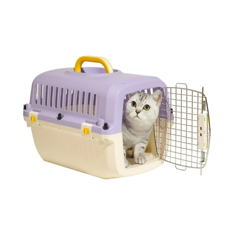 Oodles 20" Plastic Travel Pet Kennel, with Clip On Bowl, Purple | Walmart (US)