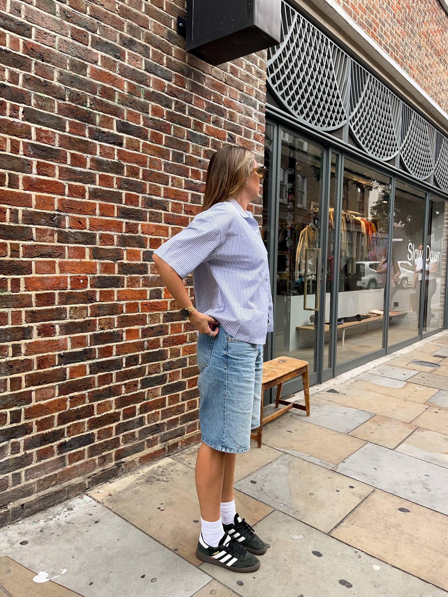 Tomboy fits forevvvver. Boxy blue and white striped shirt paired with a white crop baby tee and blue denim jorts. Wearing my adidas spezials too cos they’re the comfiest! 

#LTKstyletip #LTKuk #LTKautumn