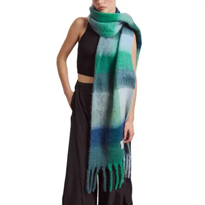 Arctic Fox & Co The Reykjavik Check Fringe Scarf in Frozen Tides at Nordstrom | Nordstrom