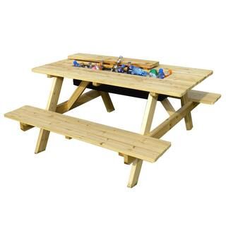 Natural Wood Picnic Table with Built-in Cooler | The Home Depot