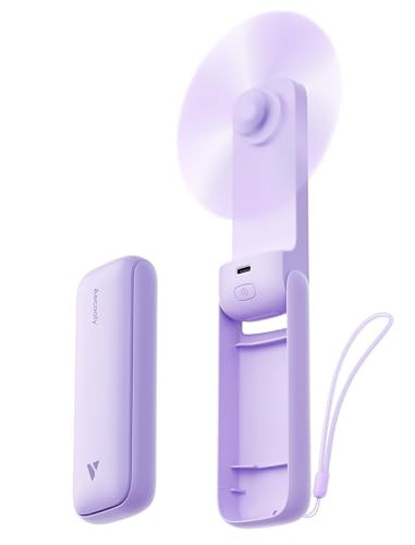 Aecooly Slim Portable Fan, Thin Handheld Fan, USB Rechargeable Mini Personal [24H Max Cooling Time], Battery Powered Small Foldable Pocket for Travel, Summer, Gifts for Women, Girls -Purple | Amazon (US)
