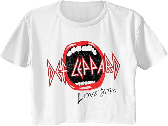 Def Leppard Rock Band Love Bites Mouth Ladies Short Sleeve Festival Cali Crop Top T-Shirt Graphic... | Amazon (US)
