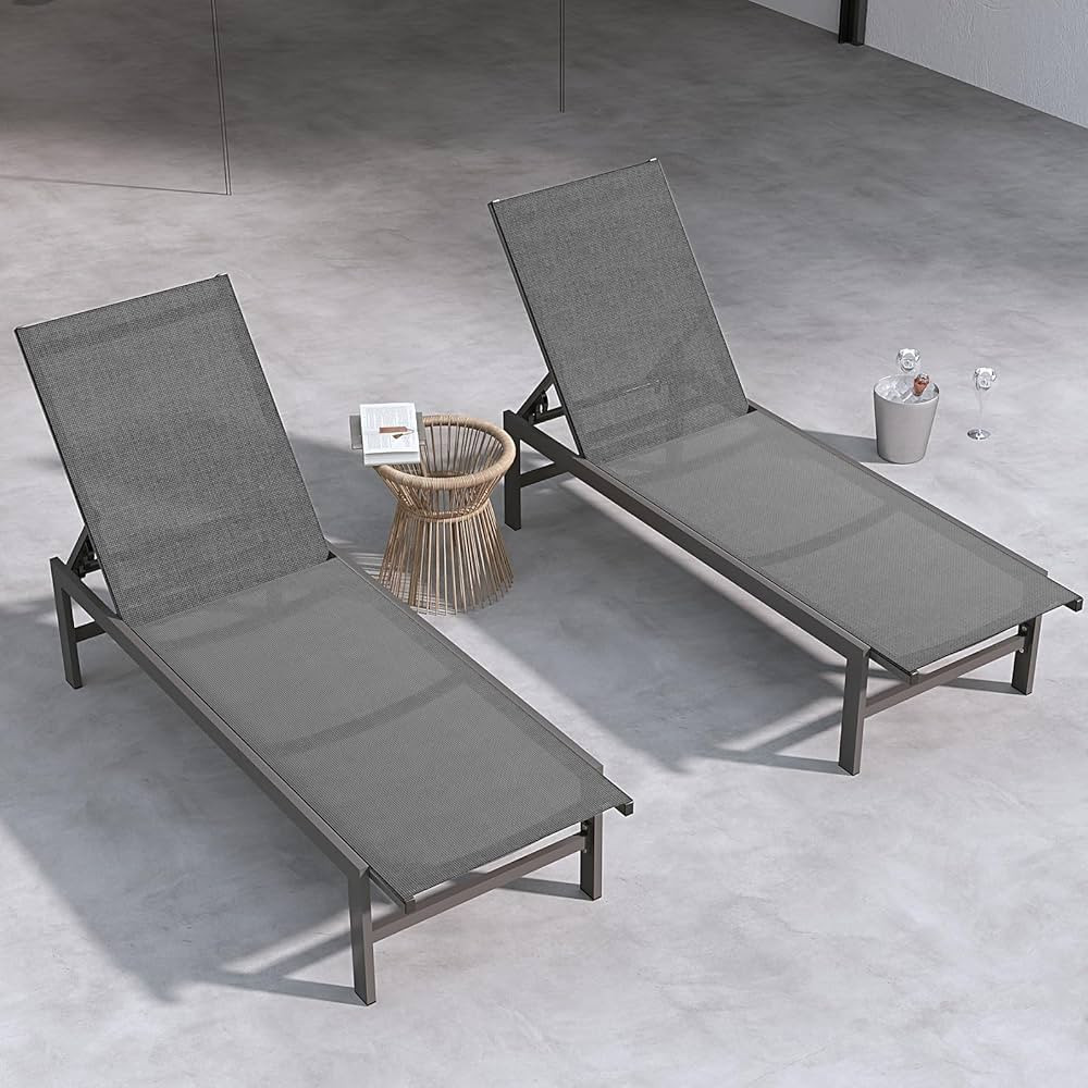 Aluminum Chaise Lounge Chair Outdoor Set of 2,Pool Lounge Chair with Adjustable 5-Position Reclin... | Amazon (US)