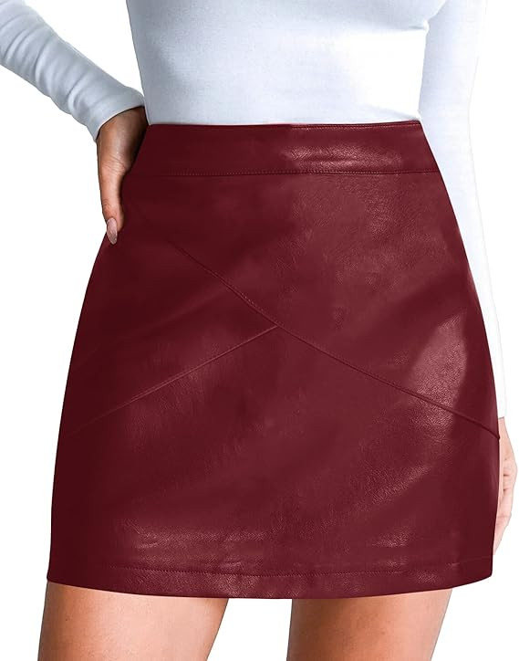 MANGOPOP Women's Basic High Waist Faux Leather Bodycon Mini Pencil Skirt | Amazon (US)