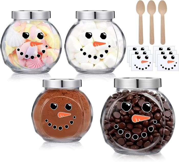 Bokon 3 Sets 16.2 oz Christmas Glass Jars with Lids Hot Chocolate Hot Cocoa Bar Supplies Snowman ... | Amazon (US)