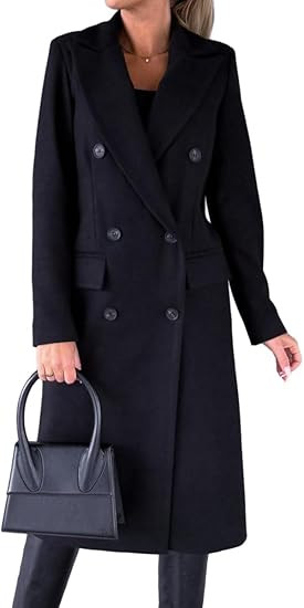 IDEALSANXUN Womens Long Wool Coat Double Breasted Trench Coat Fall Winter Clothes | Amazon (US)