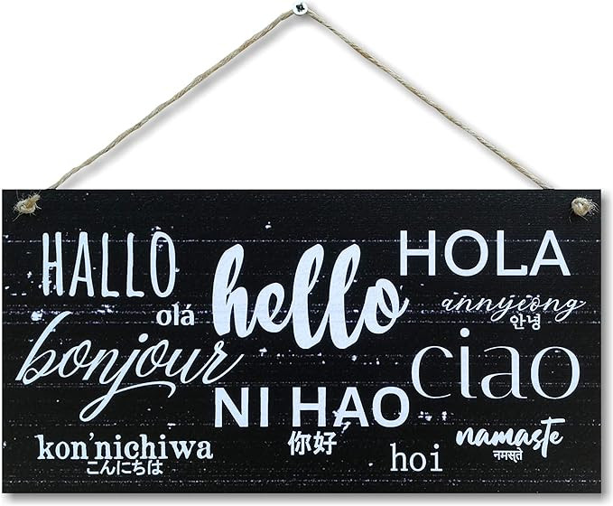 CARISPIBET Hello! Hola! Bonjour! | Home Decoration Plaque Sign Travel Languages 6" x 12" | Amazon (CA)