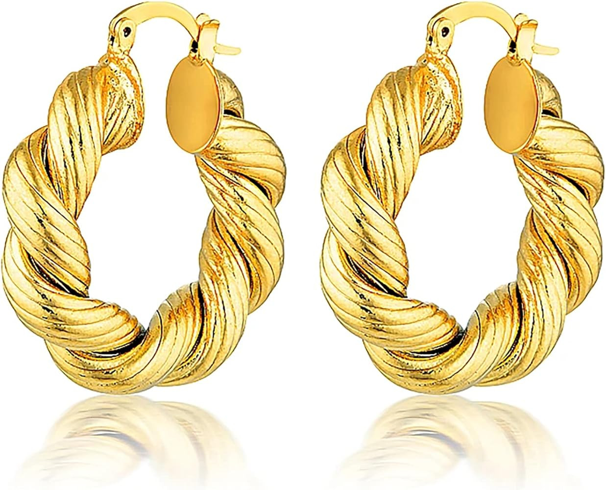 Chunky Gold Hoop Earrings for Women, 14k Gold Plated Thick Triple Hoop Earrings Hypoallergenic Tr... | Amazon (US)