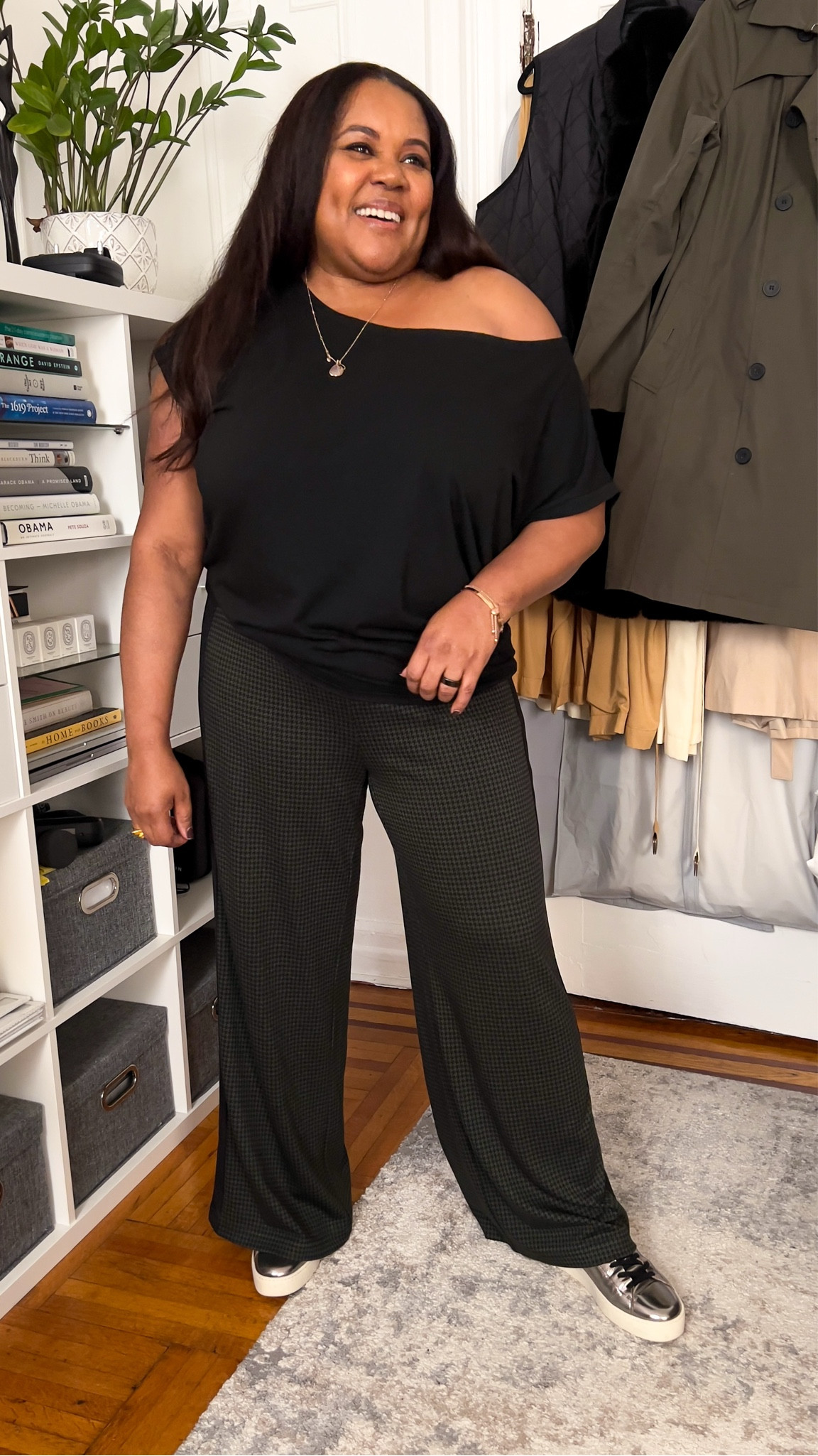 Ponte Palooza continues! Wearing the Stephanie Wide Leg Stripe in Forest Houndstooth. Size small (16) 30 inch inseam. I'm 5'7. These are PERFECT for WFH and running errands. The comfort of leggings with way more polish. Code INFS-AMBPATRANILA for an additional 10% off. #ltkworkwear #ltkover40 #LTKfindsunder100 

#LTKStyleTip #LTKSaleAlert #LTKMidsize