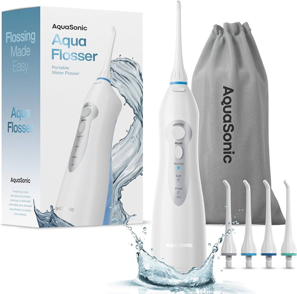 Aquasonic Aqua Flosser - Professional Rechargeable Water Flosser with 4 Tips - Oral Irrigator w/ ... | Amazon (US)
