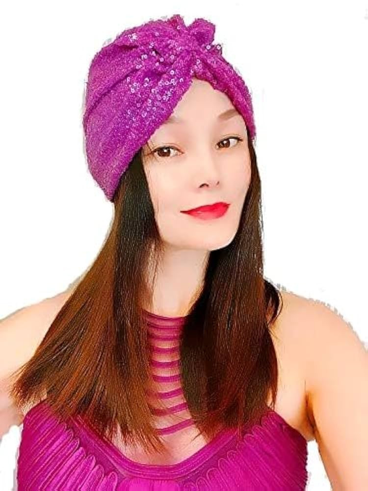 Purple Sequin Turban,Women Turban,Full Turban,Turban Headband,Turban Hat,Stretch Turban,Fashion T... | Amazon (US)