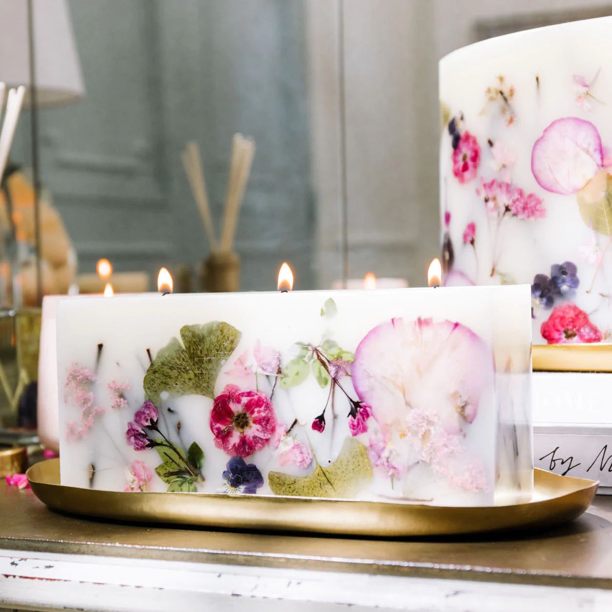 Rachel Parcell + Rosy Rings Peony Brick Botanical Candle + Plate | Rosy Rings