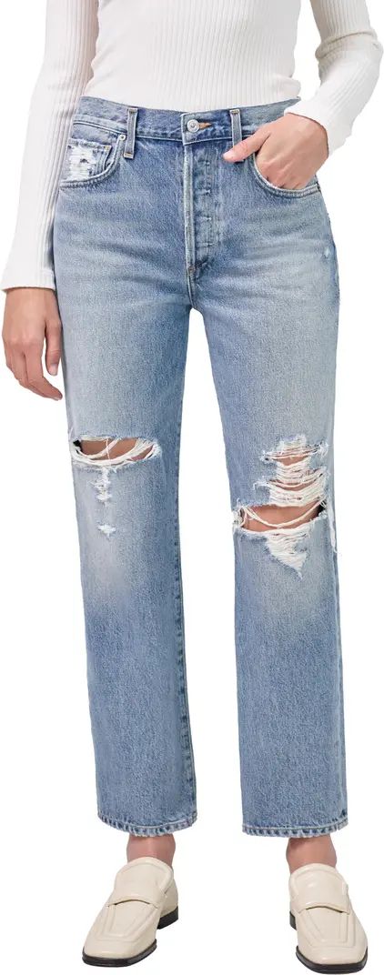 Emery Ripped High Waist Crop Relaxed Straight Leg Organic Cotton Jeans | Nordstrom