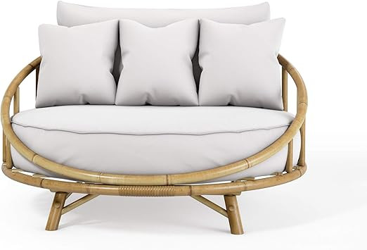 Zew Bamboo Daybed Outdoor Indoor Large Accent Sofa Chair Lawn Pool Garden Seating with Cushion an... | Amazon (US)