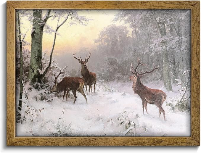 BANMU Canvas Print Wall Art - Mystic Forest & Mountain Landscape with Deer Nature Wilderness Post... | Amazon (US)