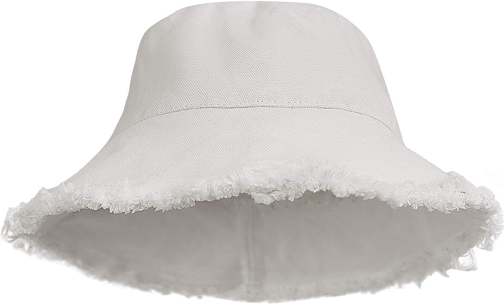 Bucket-Hat Distressed Sun-Protection Washed-Cotton Beach-Sun-Hat - Summer Wide Brim(3.2inch Brim) Be | Amazon (US)